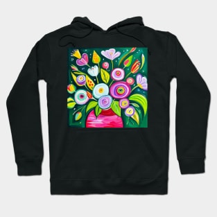 Cute Abstract Flowers in a Pink Vase Still Life Painting Hoodie